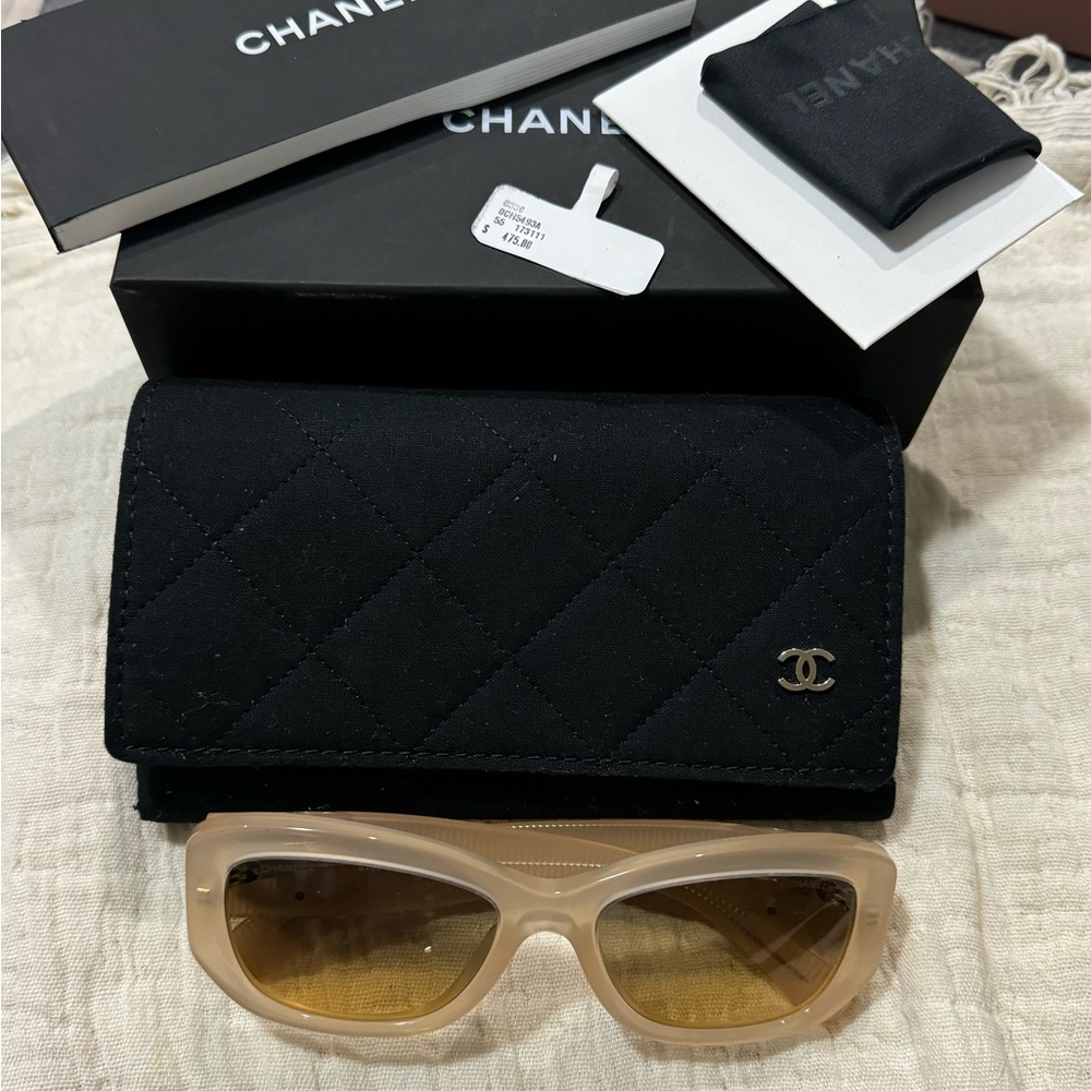 Chanel Rectangle Sunglasses Acete Dark Beige and Light gold Ref.5493